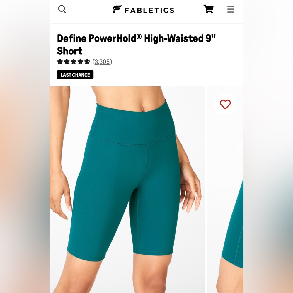 Fabletics Define PowerHold High-Waisted 9" Short (Size Medium Color Fjord)